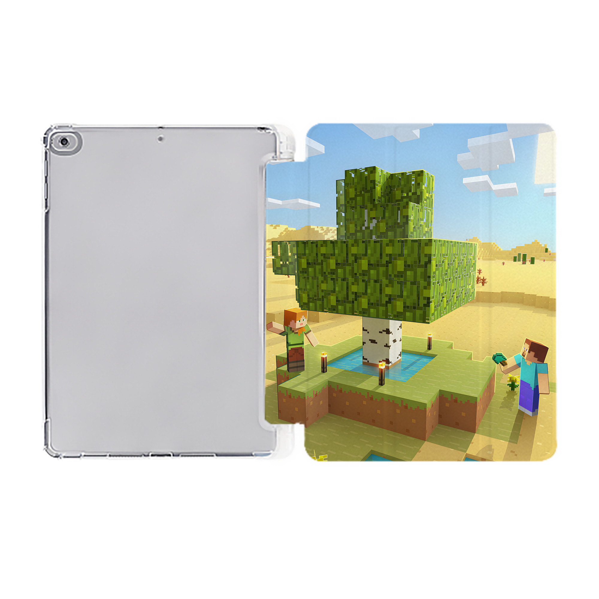 （画像用） マインクラフト ブロックの世界 Minecraft MC Block world IPad ケース ペン収納付き 三つ折りスタンド PUレザー×シリコン 対応機種9.5/10.5/10.9インチ